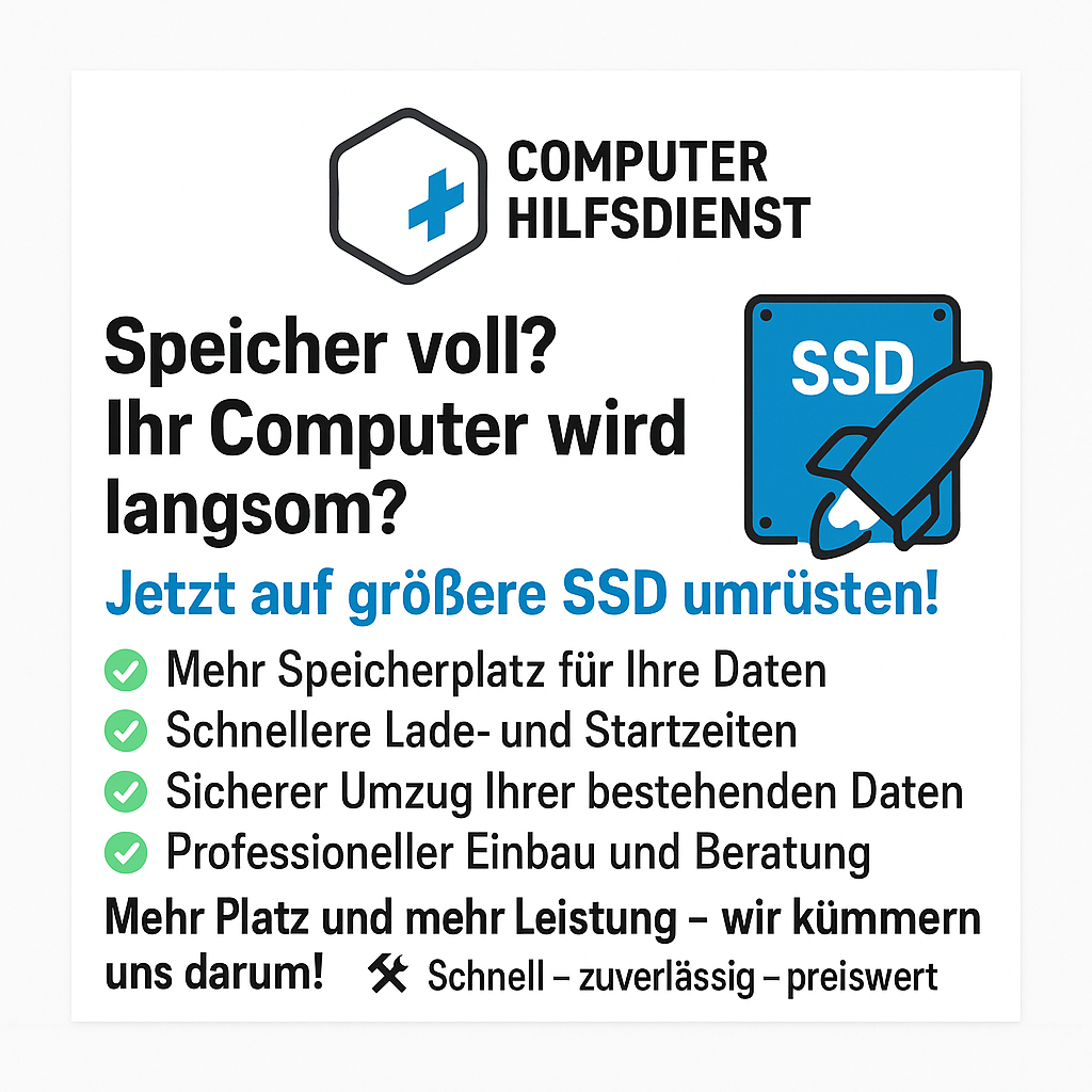 Größere SSD Umrüstung Notebook Wien - Computer Hilfsdienst
