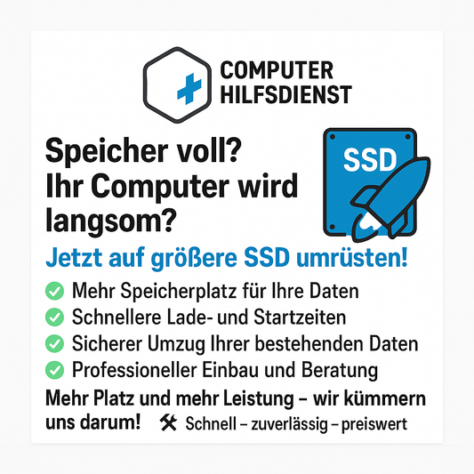 Größere SSD Umrüstung Notebook Wien - Computer Hilfsdienst